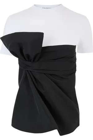 Nina Ricci Top, Dame, Sort, XS, Uld, Wraparound-Bow T-Shirt