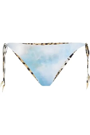 Roberto Cavalli Badetøj, Dame, Blå, XL, Uld, Print Bikini Trusser med Bindebånd