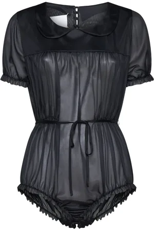 Maison Margiela Top, Dame, Sort, XS, Tyl, Four-Stitch Ruched Bodysuit