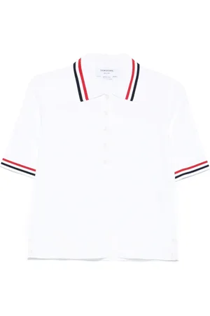 Thom Browne Top, Dame, Hvid, XS, Polyester, Jersey Stitch SS Polo