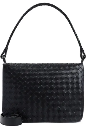 Bottega Veneta Taske, Herre, Sort, ONE SIZE, Uld, Sort Skuldertaske med Sølv Hardware