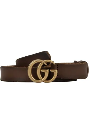 Gucci Tilbehør, Dame, Brun, 100 CM, Uld, Læderbælte med guldfarvet logo-spænde