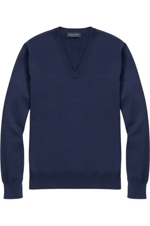 Brooks Brothers Strik, Herre, Blå, M, Bomuld, Supima Cotton V-Neck Sweater