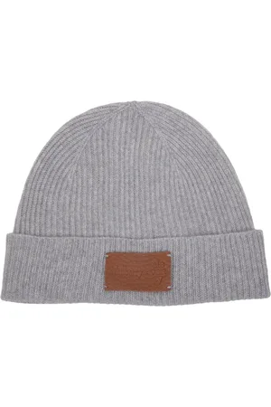ELEVENTY Tilbehør, unisex, Grå, ONE SIZE, Uld, Uld og Læder Beanie Hue