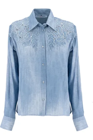 ERMANNO SCERVINO Bluser & Skjorter, Dame, Blå, XS, Denim, Vintage Blondebroderet Skjorte