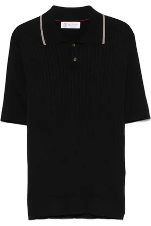 Brunello Cucinelli Top, Herre, Sort, XL, Sort Stribet Polo Shirt med Detaljer