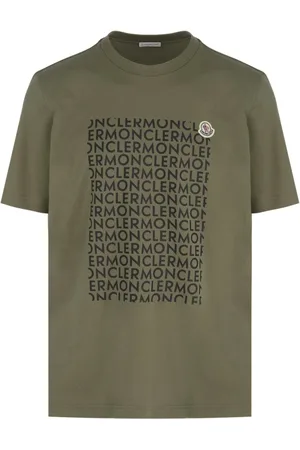 Moncler Top, Herre, Grøn, M, Bomuld, Text Print Logo T-Shirt