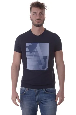 Emporio Armani Top, Herre, Blå, S, Bomuld, Afslappet Logo Print Sweatshirt