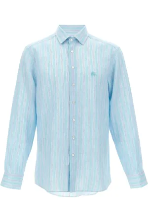 Etro Skjorte, Herre, Blå, 2XL, Linned, Lyseblå Stribet Linskjorte