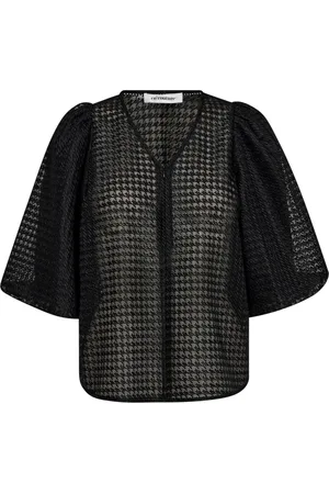 Co`Couture Bluser & Skjorter, Dame, Sort, S, Uld, Lucycc Bluse med V-hals og Brede Ærmer