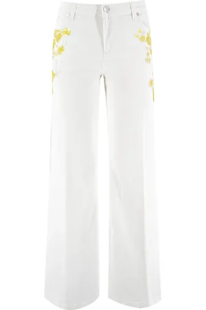 ERMANNO SCERVINO Bukser, Dame, Hvid, 2XS, Bomuld, Blomstret Paillet Femlommebukser