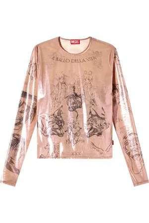 Diesel Top, Herre, Lyserød, L, Graphic Print Langærmet Top