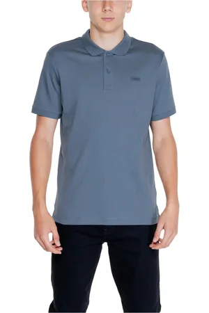 Calvin Klein Top, Herre, Blå, L, Bomuld, Grå bomulds polo shirt