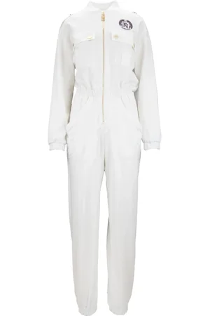 Elisabetta Franchi Jumpsuits & Playsuits, Dame, Hvid, L, Bomuld, Højhalset Lynlås Jumpsuit