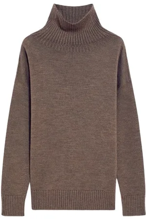 Max Mara Strik, Dame, Brun, M, Uld, Luksuriøs Striktrøje med Høj Hals