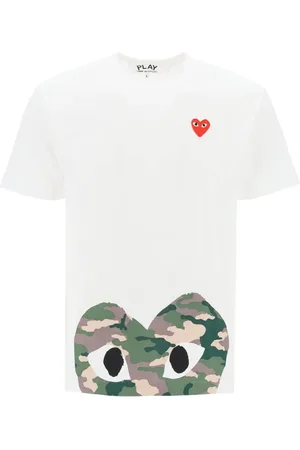 Comme des Garçons Top, Herre, Hvid, L, Bomuld, Camouflage Heart T-Shirt