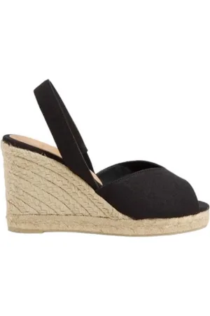 Castaner Sko, Dame, Sort, 37 EU, Bomuld, Sorte sandaler med afrundet åben tå