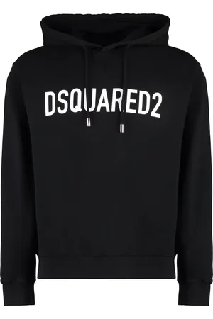 Dsquared2 Sweathshirts & Hoodies, Herre, Sort, XL, Bomuld, Logo Print Hoodie med Ribkanter