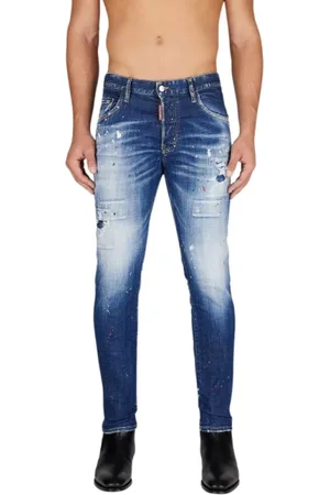 Dsquared2 Jeans, Herre, Blå, XS, Bomuld, Distressed Skinny Jeans med malerpletter