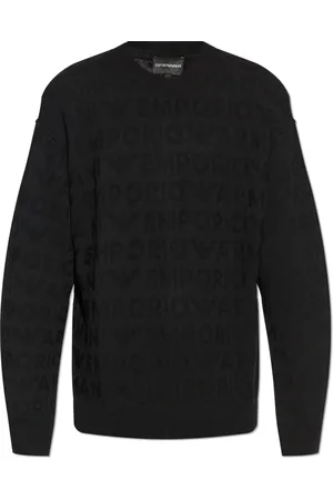 Emporio Armani Strik, Herre, Sort, 2XL, Uld, Uldsweater med Monogram
