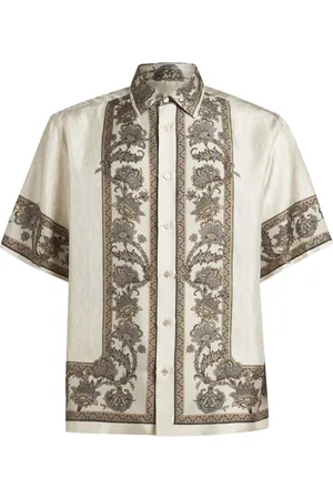 Etro Skjorte, Herre, Flerfarvet, M, Ivory Silk Bowling Shirt