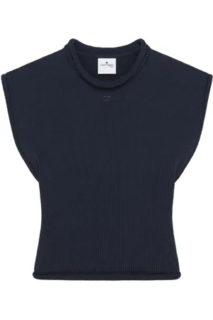 Courrèges Top, Dame, Blå, S, Bomuld, Bomuldsstrikket Ærmeløs Tanktop