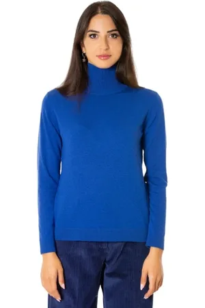 Max Mara Strik, Dame, Blå, L, Uld, Navy Blå Rullekrave Sweater