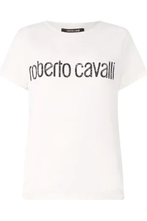 Roberto Cavalli Top, Dame, Hvid, L, Bomuld, Vintage Logo Bomuld Crew Neck T-Shirt