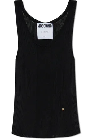 Moschino Top, Dame, Sort, XS, Uld, Top med logoformet applikation