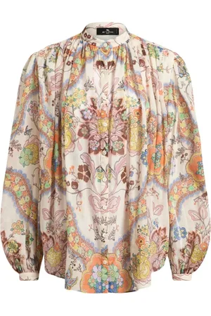 Etro Bluser & Skjorter, Dame, Flerfarvet, M, Bomuld, Beige Button-Up Skjorte med Biskopærmer