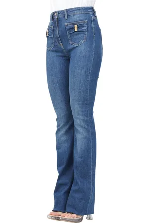 Elisabetta Franchi Jeans, Dame, Blå, W28, Denim, Flared Denim Jeans med Sløjfelommer