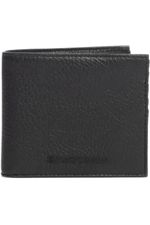 Emporio Armani Tilbehør, Herre, Sort, ONE SIZE, Læder, Sort Læder Bifold Wallet med Logo