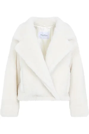 Max Mara Jakke, Dame, Hvid, XS, Uld, Kort Teddy Nail Jakke