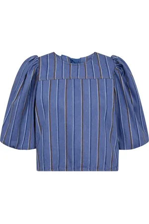 Co`Couture Bluser & Skjorter, Dame, Blå, S, Bomuld, Stribet Bluse med Sløjfe