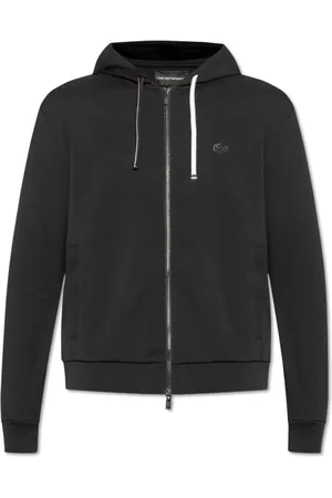 Emporio Armani Sweathshirts & Hoodies, Herre, Sort, M, Bomuld, Hættetrøje med lynlås i Ponte-di-Roma