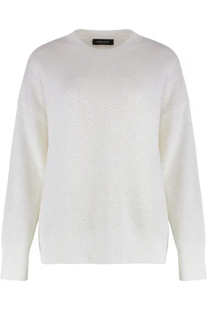 Fabiana Filippi Strik, Dame, Hvid, S, Bomuld, Ribstrikket Crew-Neck Sweater
