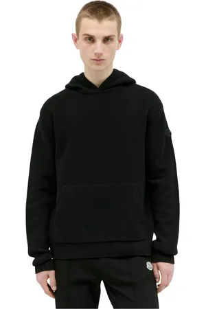Moncler Sweathshirts & Hoodies, Herre, Sort, 2XL, Uld, Uld Hættetrøje Logo Patch Kængurulomme