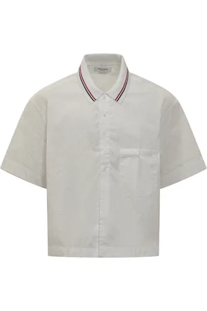 Thom Browne Skjorte, Herre, Hvid, M, Uld, Step Hem S/S Rugby Shirt