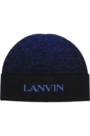 Lanvin Tilbehør, Dame, Blå, ONE SIZE, Uld, Uld Beanie med Broderet Logo
