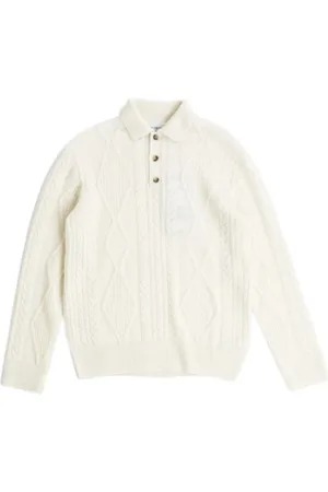 Burberry Strik, Herre, Hvid, M, Uld, Hvid Kabelstrikket Poloskjorte