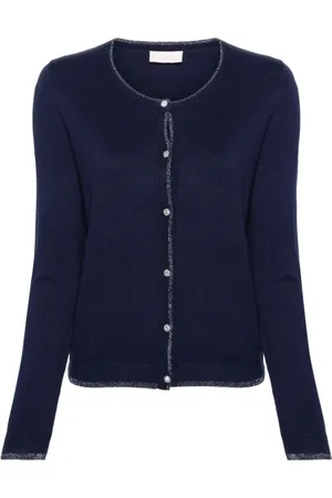 Liu Jo Strik, Dame, Blå, S, Uld, Stilfuld Cardigan