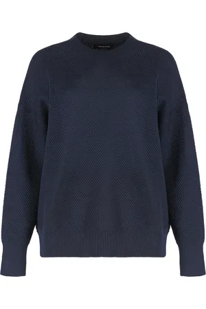 Fabiana Filippi Strik, Dame, Blå, L, Bomuld, Ribstrikket sweater med rund hals