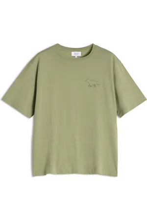 Maison Kitsuné Top, Herre, Grøn, S, Bomuld, Præget Fox Tee-Shirt