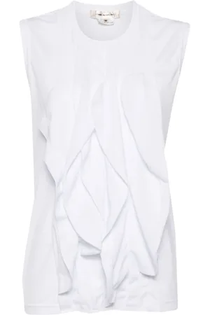 Comme des Garçons Top, Dame, Hvid, M, Hvid Ruffle Ærmeløs Top