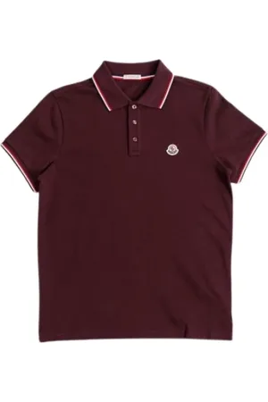 Moncler Top, Herre, Rød, S, Bomuld, Burgundy Polo Shirt med Tricolore Detalje