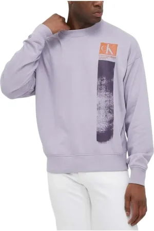 Calvin Klein Sweathshirts & Hoodies, Herre, Lilla, L, Bomuld, Modern Brushstroke Crew Neck Sweater