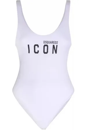 Dsquared2 Badetøj, Dame, Hvid, L, Hvid Logo Badedragt i Ét Stykke