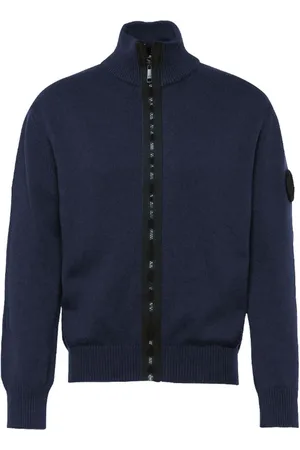 La Martina Strik, Herre, Blå, 4XL, Uld, Blå sweater med fuld lynlås og velcro-mærke