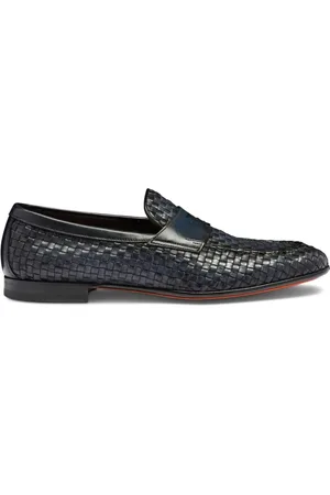 santoni Sko, Herre, Blå, 42 EU, Læder, Vævet læder loafers