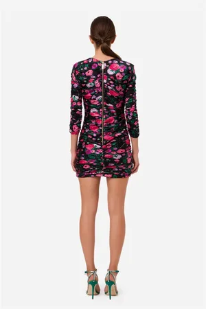Elisabetta Franchi Kjole, Dame, Flerfarvet, XS, Polyester, Draperet Mini Kjole med Buketprint